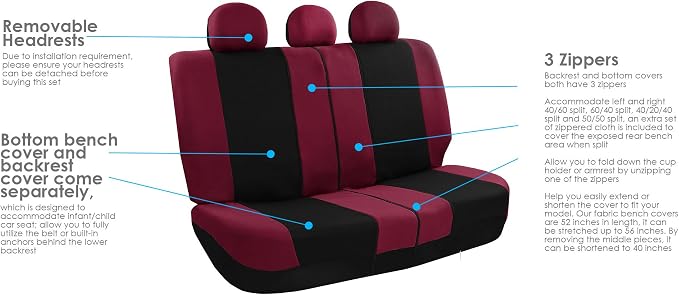 FH Group Car Seat Covers Combo Full Set with Carpet Floor mats Steering Wheel Cover and Seat Belt Pads- Universal Fit for Cars Trucks and SUVs (Burgundy)