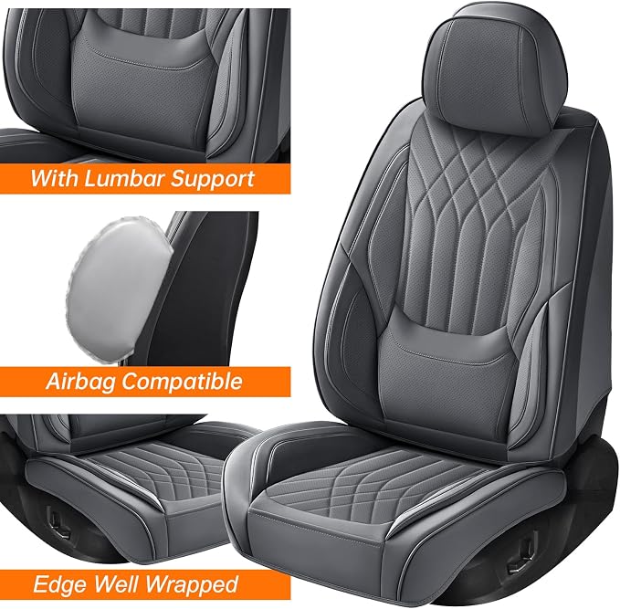 Full Coverage Car Seat Covers Full Set Waterproof, Luxury Leather Automotive Seat Covers Car Seat Protector, Front & Rear Seats Cover Sets Universal Fit for Most Vehicles Sedans SUVs, Gray