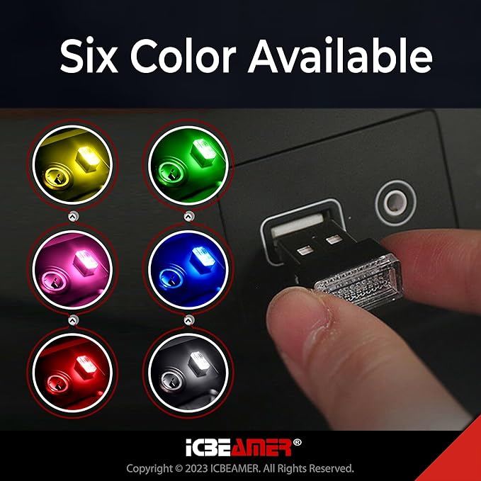 ICBEAMER USB Type-A LED Night Light 2-Pack (Green) | Plug-in Universal Fit Automotive Accessory for Car Interior and Trunk Ambient Atmosphere Lighting