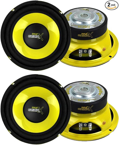 Pyle 6.5 Inch 1200 Watt Car Audio Mid Bass Midrange Subwoofer Speaker Set with Yellow CD P P Cone, 4 Ohm Impedance, and Edge Suspension, 2 Pair