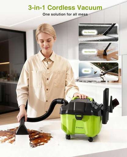 Cordless Shop Vac, 2x4.0Ah Battery Powered Shop Vac - 2.6 Gal Cordless Shop Vacuum Wet and Dry with HEPA Filter, Shoulder Strap & Accessory Storage Holder, Portable for Garage, Car, Workshop & Stairs