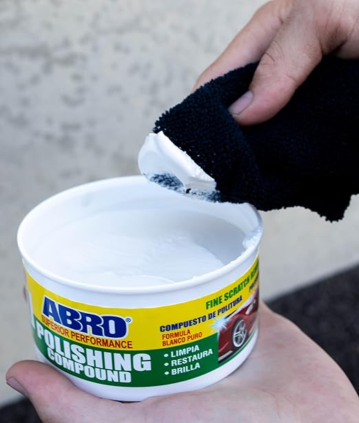ABRO Polishing Compound 10 oz — Fine Cut Car Polish & Scratch Remover for Vehicles, Oxidized Paint, Swirl Marks, Scuffs, Dull Finish, Buffing & High-Gloss Auto Detailing
