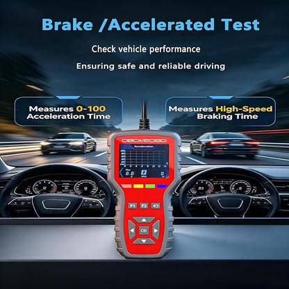 OBD2 Enhanced Scanner and Battery Tester 2-in-1, Car Code Reader and Engine Fault Diagnostic Tool for 1996+ OBDII Protocol Cars，red