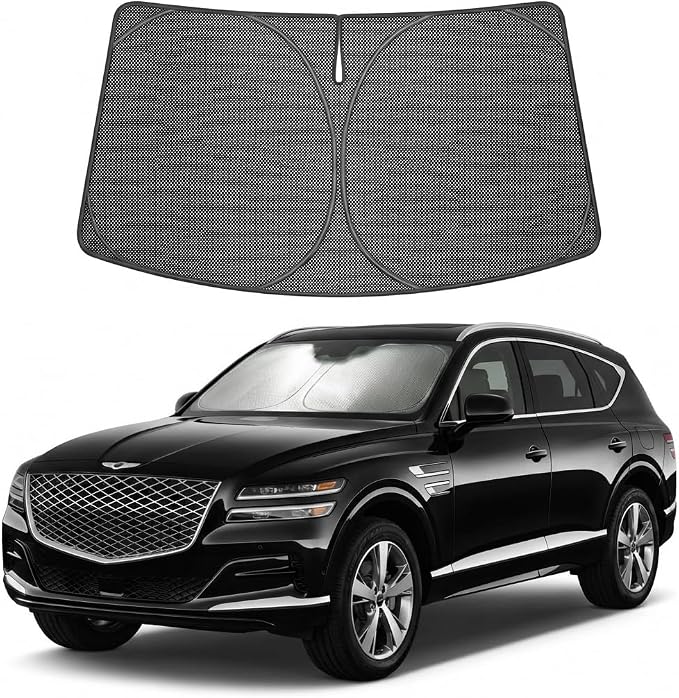 Proadsy Windshield Sun Shade Custom Fit Genesis GV80 2021-2026 Ice Crystal Black Front Window Sunshade UV and Heat Blocker Foldable Visor Keeps Car Cooler for Summer Parking and Daily Use