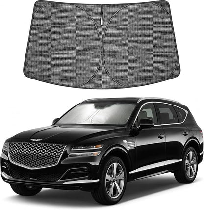 Proadsy Windshield Sun Shade Custom Fit Genesis GV80 2021-2026 Ice Crystal Black Front Window Sunshade UV and Heat Blocker Foldable Visor Keeps Car Cooler for Summer Parking and Daily Use