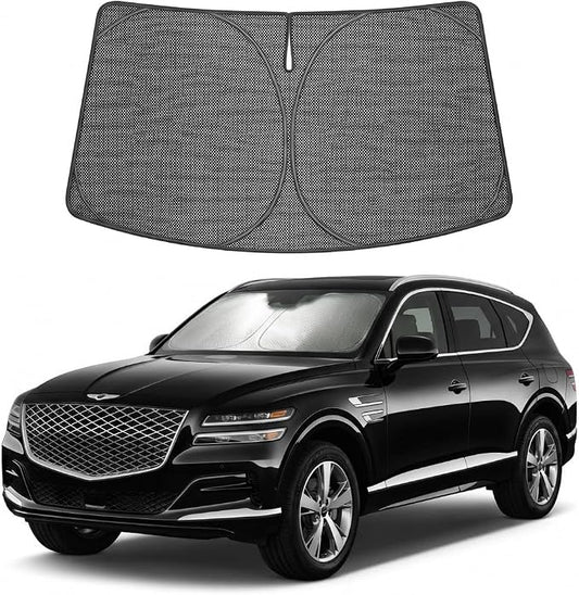 Proadsy Windshield Sun Shade Custom Fit Genesis GV80 2021-2026 Ice Crystal Black Front Window Sunshade UV and Heat Blocker Foldable Visor Keeps Car Cooler for Summer Parking and Daily Use