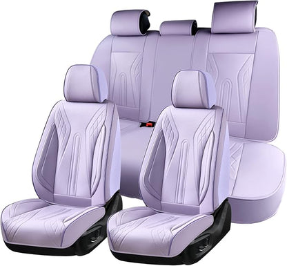Huidasource Car Seat Covers Full Set, Universal Fit for Most Cars SUV Trucks, Full Coverage Nappa Leather Seat Cover, Airbag, Cupholder Compatible, Velcro Adjustable,Seat Function Retain, Light Purple