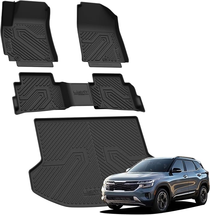 LASFIT Floor Mats & Cargo Mat for Kia Seltos 2026 2025 2024 (Not Fit SX), All Weather TPE Custom Fit Floor Liners 1st&2nd Row Full Set Car Mats Accessories for Kia Seltos 2024-2026, Black