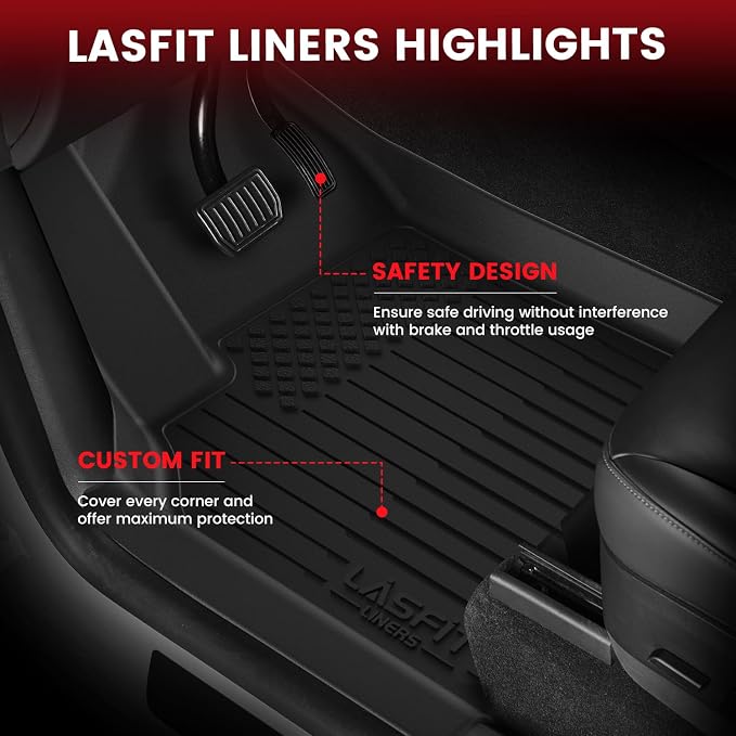 LASFIT 10PCS Floor Mats for Tesla Model Y Juniper 2025 2026 (Only Fit Standard Range), TPE Custom Fit All Weather Model Y Juniper Accessories with Cargo Mat Trunk Mats Full Set
