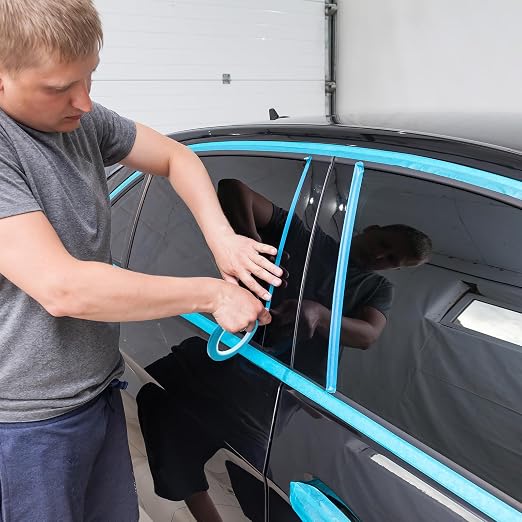 Nezyo 6 Pcs Vinyl Pinstripe Tapes Masking Painter Tapes High Temperature Low Tack Automotive Car Paint for Easy Removal Trim Thin Finishing Masking(Blue,1/16,1/8, 1/4 Inch)