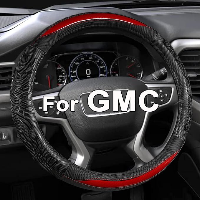 GIANT PANDA Steering Wheel Cover for GMC Sierra Acadia Terrain Yukon(3D Honeycomb-Red-Standard Size)