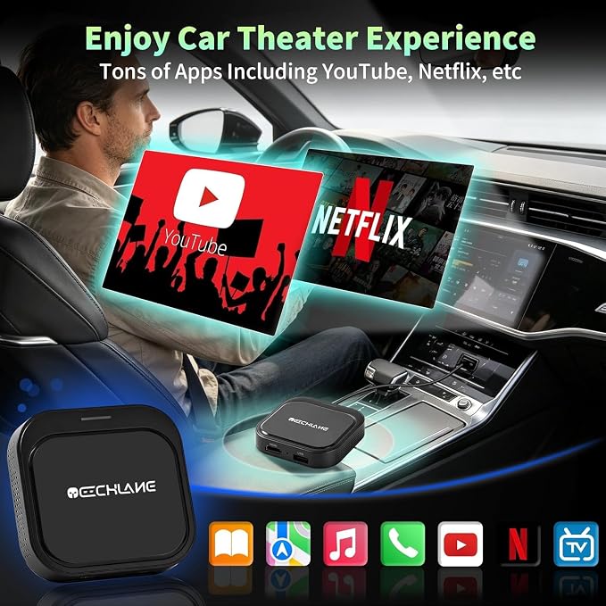 2026 Upgraded 3-in-1 Magic Box 3.0 Wireless CarPlay Adapter & Android Auto Wireless Adapter, CarPlay AI Box with Netflix/YouTube Support, Car Video Box for OEM Wired CP/AA, 5G WiFi BT 5.0, Plug & Play