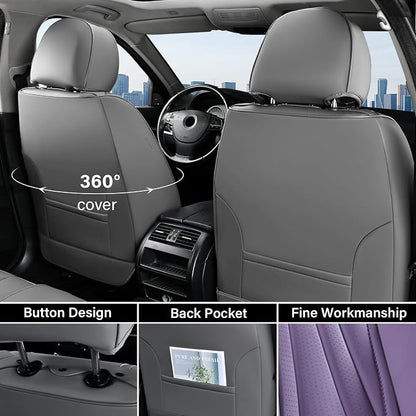 Coverado Front Seat Covers, 2 Pack Leather Seat Cover for Cars, Waterproof Seat Covers, Front Seat Car Seat Protectors, Driver Car Seat Cushions Universal Fit for Most Vehicles, Gray&Purple