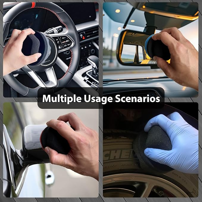 Tire Shine Applicator Pads, 2 Pcs Tire Dressing Applicator, Reusable Tire Shine Sponge Wave Contoured for Car Detailing, 3.15inch
