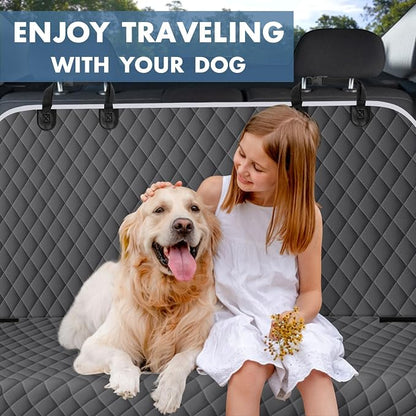 NECKORY Backseat Cover for Dogs, Waterproof and Non-Slip Pet Bench Seat Covers, Car Seat Protector for Back Seat, Universal Size Rear Car Seat Cover Fits Cars, Trucks and SUVs, L-Charcoal Grey&Grey