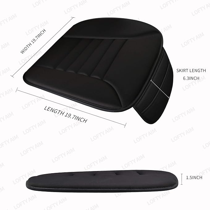Lofty Aim Premium Car Seat Cushion, Driver Cushion with Comfort Memory Foam & Non-Slip Rubber Bottom, Car Seat Pad Works with 95% of Vehicles and Office Chair or Home (Black)
