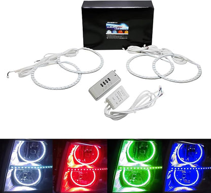 iJDMTOY Multi-Color 120-SMD RGB LED Angel Eyes Halo Ring Lighting Kit w/Adjustable Setting Compatible with BMW E36 E46 3 Series E38 E39 5 7 Series Xenon Front Road Illuminating Lights