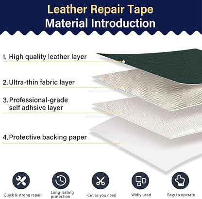 Zenyao Leather Repair Patch Tape - Self Adhesive Leather Repair Kit for Car Seat Furniture, Heavy Duty Vinyl Repair Patch for Couch Sofa, Waterproof Fix for Tears, 16x30 Inch Roll, Dark Green