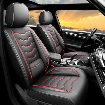 Fit Renegade Car Seat Covers for Jeep Renegade 2015-2024 -Full Set Premium Leather, Waterproof & Breathable，All-Weather Seat Cushion Protecto & Airbag Compatible, 5 Seats Red Line Black