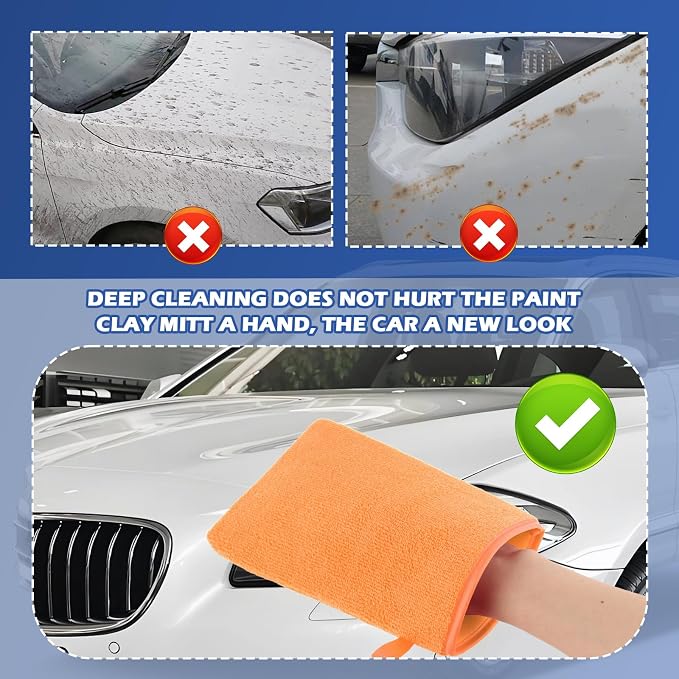 2PCS Car Clay Mitt Auto Detailing,Soft Clay Bar Mitt for Cleaning Car Surfaces,Anti-Scratch Clays Mitts for Cars Detailings to Replace Traditional Clays Bar Cars Accessories (Orange/2PCS)