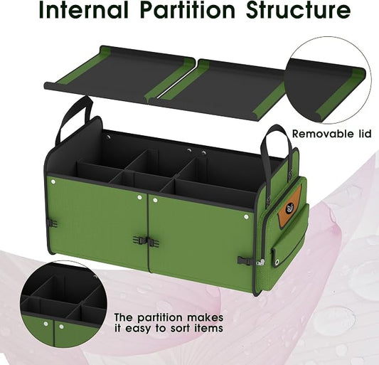 SugarFox Trunk Organizer, Heavy-Duty Storage for Car & SUV, Foldable Waterproof Car Organizer with Cooler, Collapsible Multi-Compartment Storage, 95L-M003 (Standard Green, Standard)