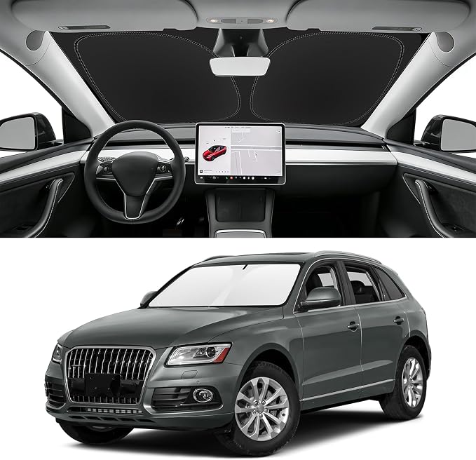 Custom Fit Windshield Sun Shade for Audi Q5 2009-2017, Blocks UV & Heat, Front Window Sunshade Accessories,Easy Fold & Store Keep Your Car Cooler