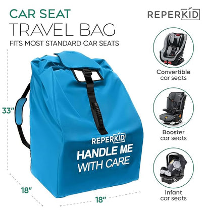 reperkid Car Seat Travel Bag for Airplane, Black and Green, 33" H x 18" W x 18" D, Fits Most Convertible, Booster and Infant Car Seats – Premium Waterproof Cover, Adjustable Shoulder Strap | Adjustable Padded Backpack Straps, Reinforced Stitching, Fits...