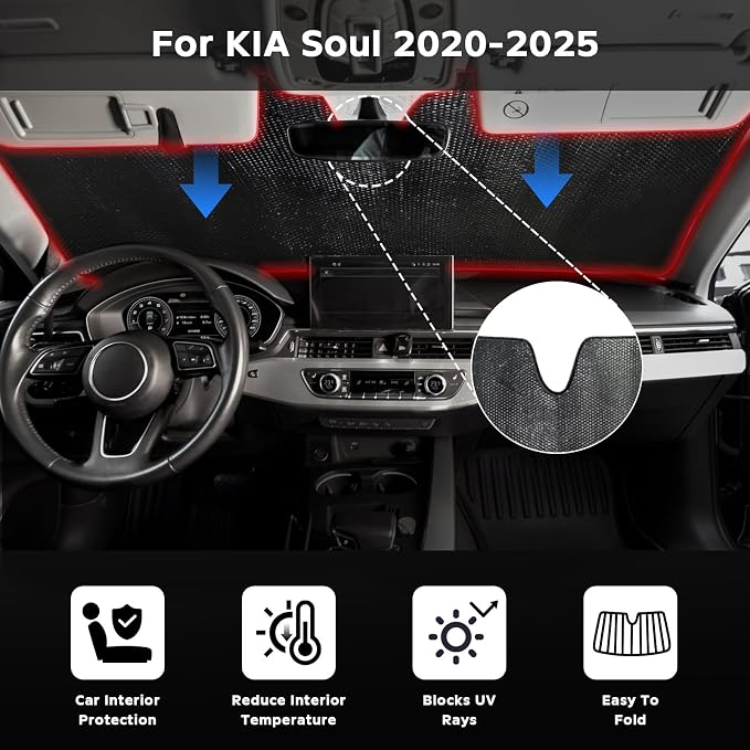 Car Windshield Sun Shade for KIA Soul 2020-2025 Front Window Sunshade Sun Visor Protection Cover Accessories -5-Layer Bubble Foldable Thicken Blocks Heat & UV Rays Keep Car Cooler