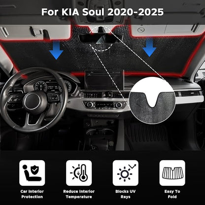 Car Windshield Sun Shade for KIA Soul 2020-2025 Front Window Sunshade Sun Visor Protection Cover Accessories -5-Layer Bubble Foldable Thicken Blocks Heat & UV Rays Keep Car Cooler
