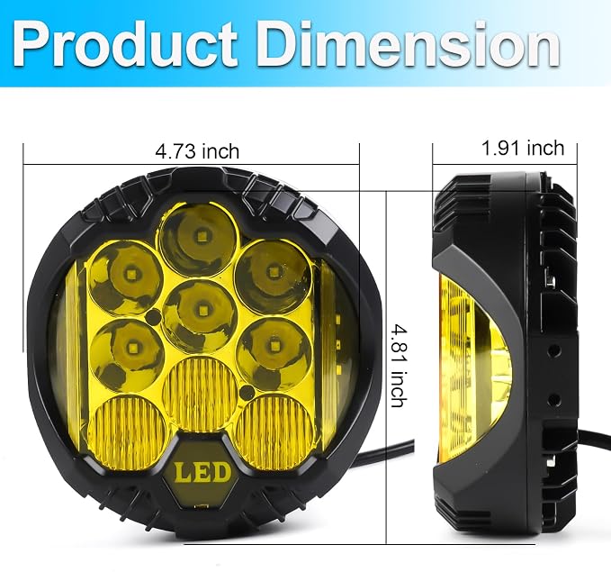 LIGBT 2PCS 5 Inch Amber Yellow Round LED Offroad Light with DRL 90W LED Light Pods 270° Wide Range Super Bright Side Shooter for Pickup Truck ATV UTV SUV