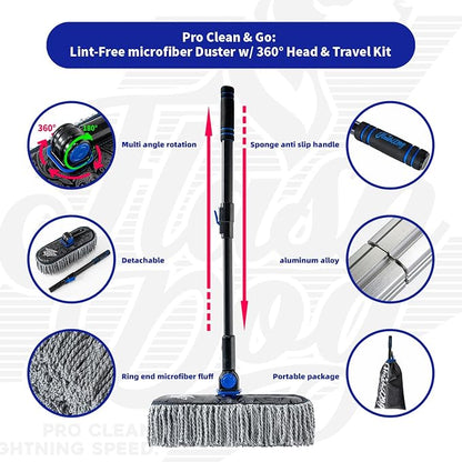 Flash Dog Car Duster Exterior Scratch Free, Waterless Cleaning Brush for Car Truck RV Boat, Gifts for Men Women, Storage Bag & Air Freshener - Extendable Microfiber Duster & Mini Interior Brush