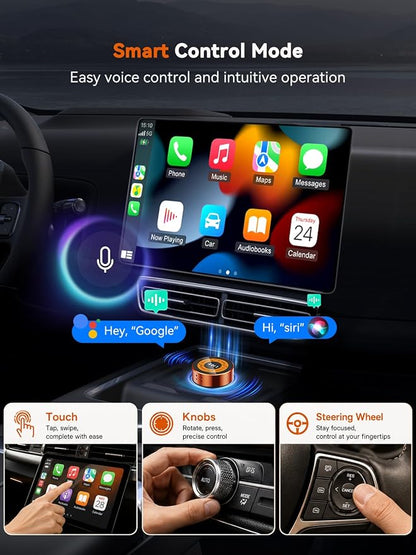 Spedal 4-in-1 Wireless CarPlay Adapter, Android Auto, AirPlay & MirrorLink | Auto-Connects At Ignition, No Daily Cable Needed; Dual-Band WiFi & BT 5.3 For Stable Connection; USB-A & USB-C Included