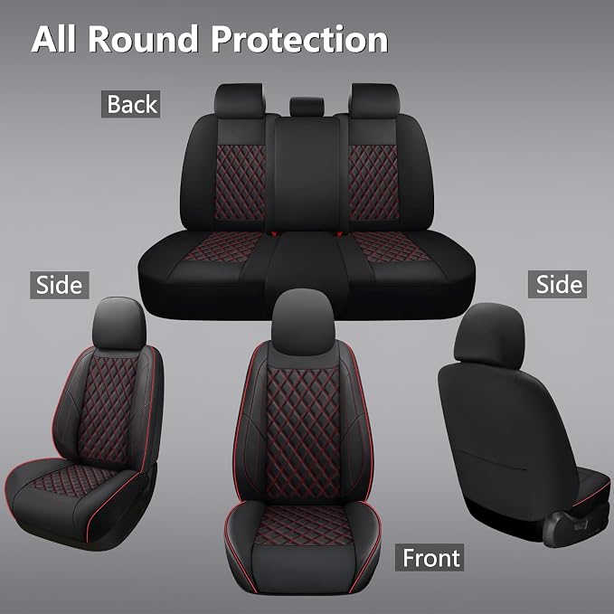 F150 Seat Covers, Custom Ford F150 Truck Seat Cover Fit for 2015-2025 F150 and 2017-2025 F250 F350 F450 Super Duty Crew Cab XL XLT Lariat King Ranch Platinum (Black red, Front and Rear(5 seats))