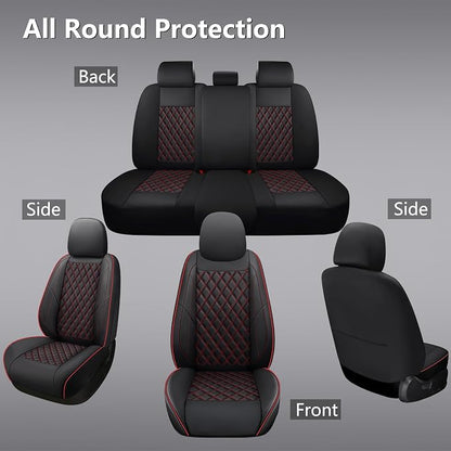 F150 Seat Covers, Custom Ford F150 Truck Seat Cover Fit for 2015-2025 F150 and 2017-2025 F250 F350 F450 Super Duty Crew Cab XL XLT Lariat King Ranch Platinum (Black red, Front and Rear(5 seats))
