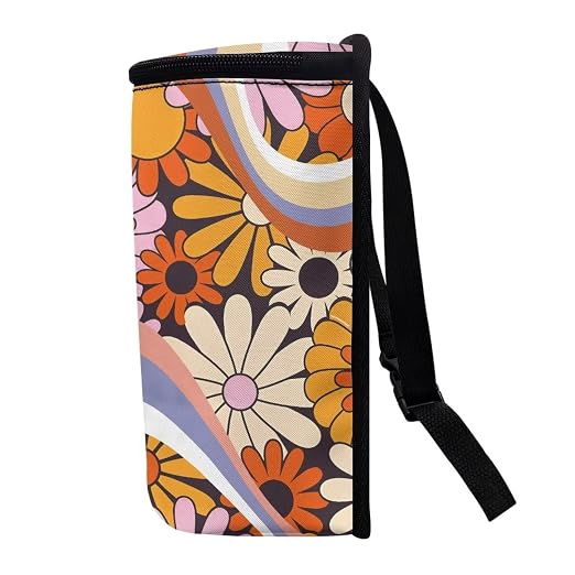 Abstract Groovy Hippie Daisy 70S 80S Wavy Swirl Pattern Car Trash Can with Lid and Zipper Portable Garbage Can Bags Vehicle Decorations for Women Trash Bin Hanging Back of Seat,Multicolor