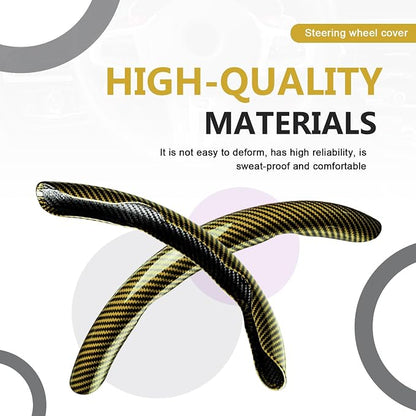 3pcs Universal Carbon Fiber Steering Wheel Cover - Anti-Slip & Segmented Design, Universal 99% Durable Steering Wheel Protector for Men and Women, Car Interior Accessory (Yellow)