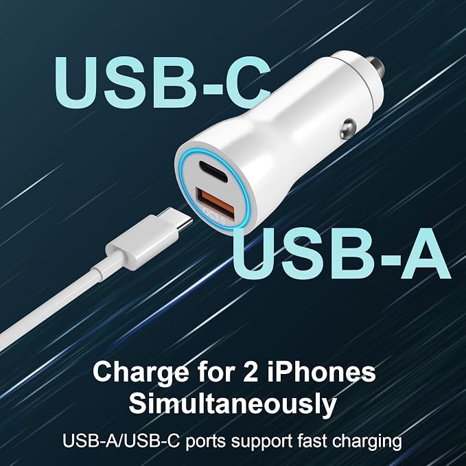 iPhone 17 16 15 Car Charger, [Apple MFi Certified] USB C Car Charger 43W Fast Charging with 3.3 FT Type C to C Cable, USB Car Adapter for iPhone 17/17 Pro/17 Pro Max/Air/16/15