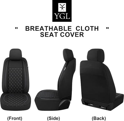 YGL Breathble Car Seat Covers Full Set,Washable Seat Covers for Cars,Premium Cloth Car Seat Protectors,Interior Covers for Cars,Sedan Van Truck SUV(Black/Gray)