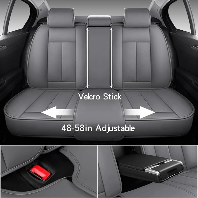 MINGBRON Leather Car Seat Covers,Car Seat Covers Full Set,Automotive Seat Covers 5 Seats,Fit for Most Cars SUV and Most Sedans Grey