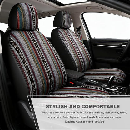 10 PCS Baja Saddle Blanket Car Seat Covers, Full Set Breathable Striped Woven Auto Seat Protector, Hippie Boho Airbag Compatible Seats Covers for Most Cars, SUVs, Trucks