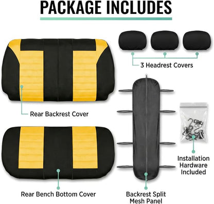 FH Group Automotive Car Seat Covers Rear Set Premium 3D Air Mesh Seat Covers, Airbag Compatible and Split Bench Cover Universal Fit Interior Accessories for Cars Trucks and SUVs - Yellow