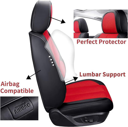 Coverado Front Seat Covers, Universal Seat Covers for Cars, Breathable Fabric&Leather Car Seat Protector, Front Car Seat Covers, Seat Covers Waterproof, Driver Seat Cover Fit for Most Cars, BlackRed
