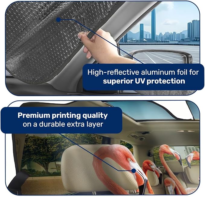 GENANY Cute Flamingo Windshield Sun Shade for Car SUV Truck (64x32 Inches), Sun Shade Windshield, Shades for Front Windows, Protector Blocks UV, Spring Auto Gifts, Spring Car Decor