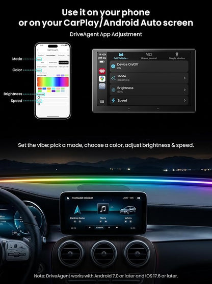 Car LED Lights Interior, 16M Colors APP & CarPlay Control, Music Sync, Auto-On/Off，Voltage Protection, Brightness Dimmer 12V DC LED Strip Lights for Car, Truck, SUV (Colorful 4.9ft)