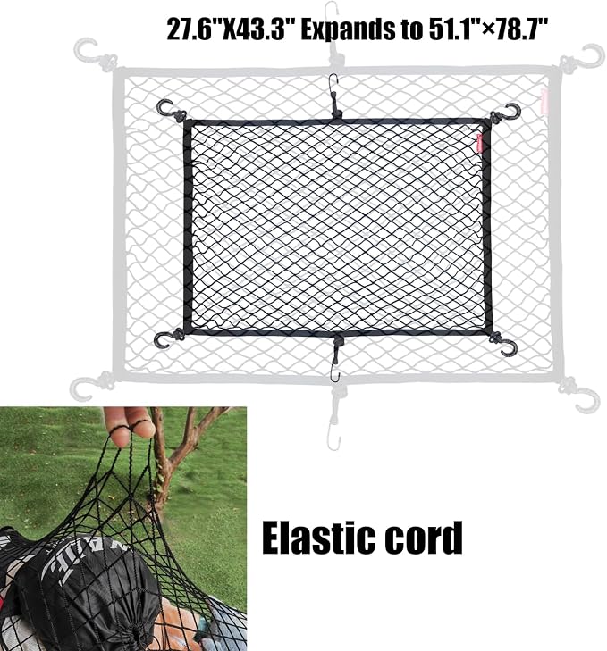 MAMIKO Cargo Net for Utility Folding Wagon, Garden Cart, Folding Trolley Cart, Beach Cart, Made of Heavy Duty Nylon Net with Storage Bag / 43.3"X27.6"to 78.7"×51.1"