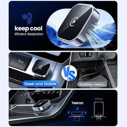 2 in 1 CarPlay Adapter for Toyota fortuner 2019 2021, CarPlay Wireless Adapter with Auto Reconnect Fast Pairing Bluetooth Connection Compact USB Dongle,A/Silver-Side Heat Dissipation