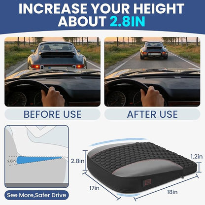 Car Seat Cushion for Driving, Driver Seat Pad with Honeycomb Message Dots - Ergonomic Auto Car Seat Pillow for Long Drives, Office Chair, Truck, Wheelchair - Coccyx & Lower Back Pain Relief - Black