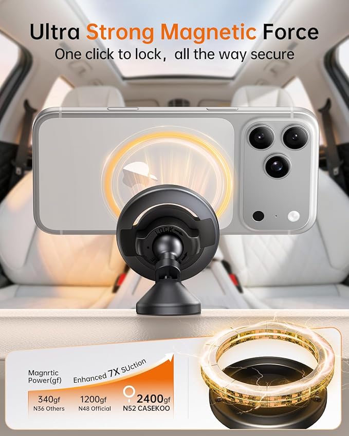 SYNCWIRE MagSafe Car Mount, Magnetic Car Phone Holder for Car Dashboard, 360° Rotating Strong Magnet Phone Mount with 3M VHB Adhesive, Compatible with iPhone 17/16/15/14/13/12 & MagSafe Cases