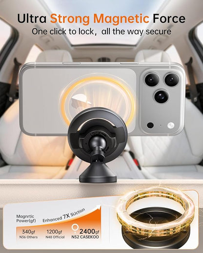 SYNCWIRE MagSafe Car Mount, Magnetic Car Phone Holder for Car Dashboard, 360° Rotating Strong Magnet Phone Mount with 3M VHB Adhesive, Compatible with iPhone 17/16/15/14/13/12 & MagSafe Cases