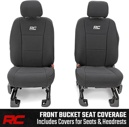 Rough Country Neoprene Seat Covers for 15-22 F-150 |17-22 Super Duty - 91016,Black, Front